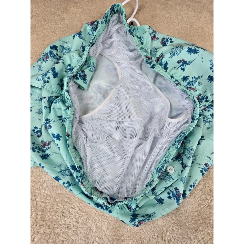 Ocean Coast Big & Tall‎ Mens 2XLT Swim Trunks Tropical Palm Hibiscus Aqua Blue